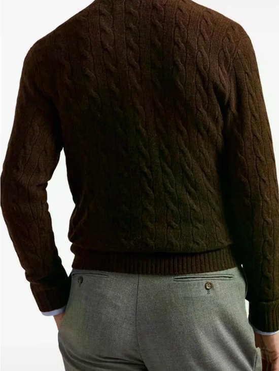 Ralph Lauren Dark Brown Cable-Knit Crewneck Sweater - Picture 3 of 15